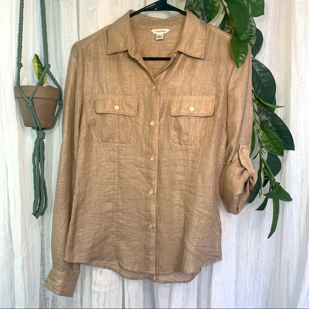 Calvin Klein Ribbed Button down in Gold